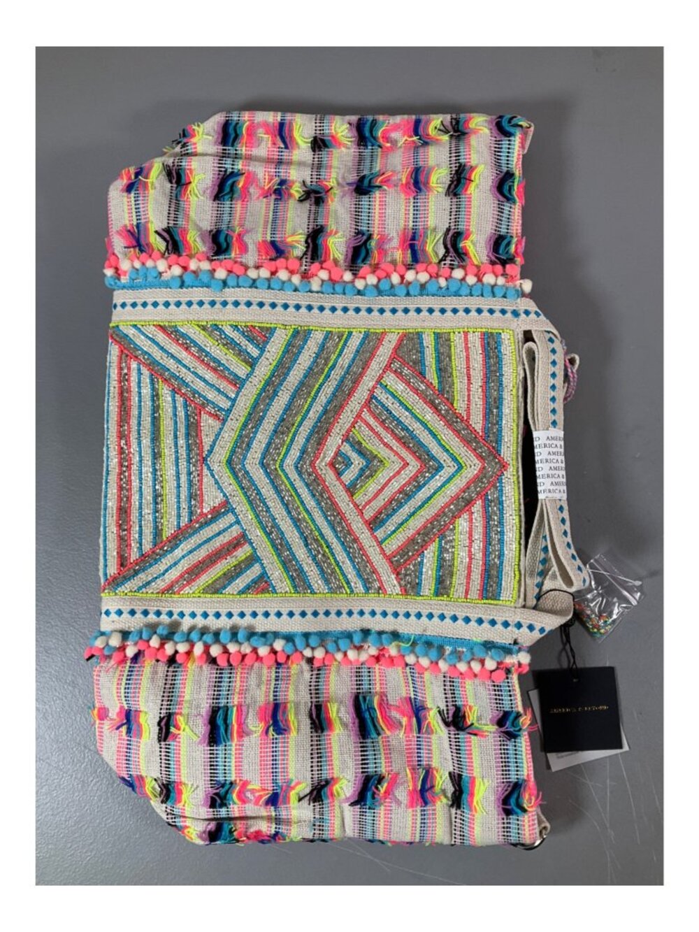 America and Beyond Neon Embellished Tote Bag with Tassel Details and Dual Pouche